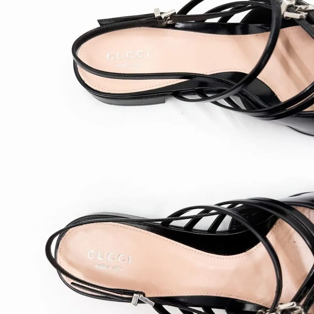 Gucci Seraphine Pointed Toe Buckle Leather Slingback Flats EU 39.5 US 9.5